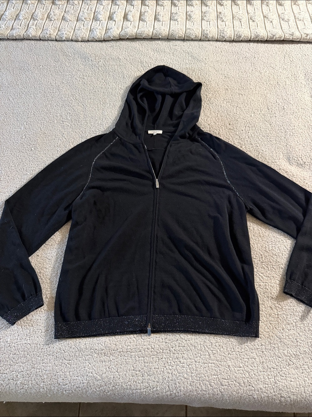 Lafayette 148 New York Black Knit Sparkle Hoodie Large